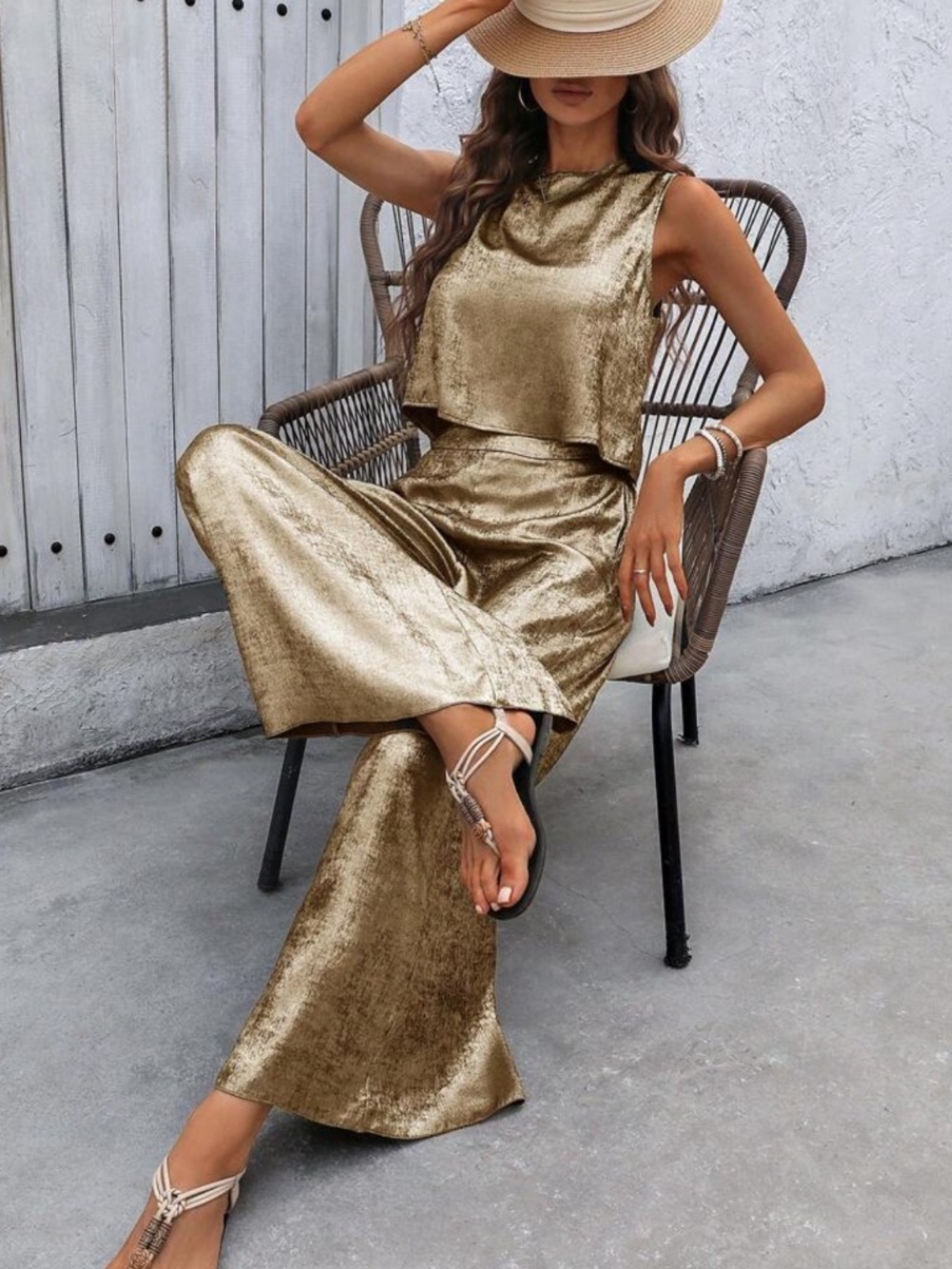 Gold/Black Cropped Pant Set